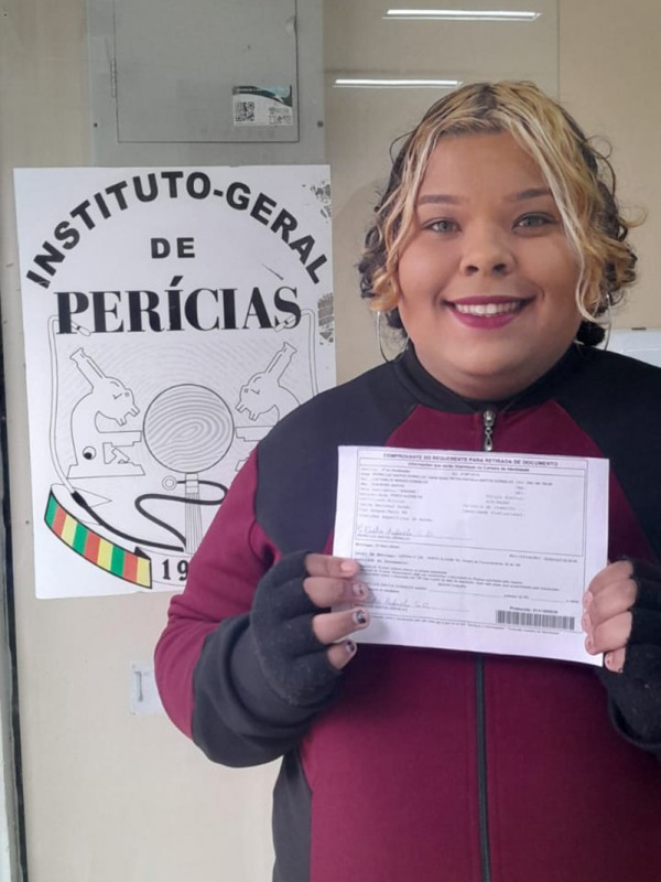 Pietra no Instituto Geral de Perícias no dia em que encaminhou a atualização do seu documento de identidade